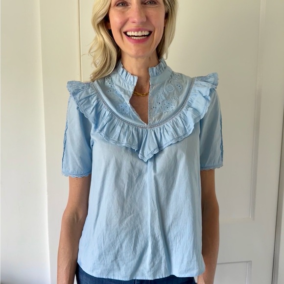 Light Blue Ruffled Top - Picture 1 of 2